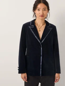 Monsoon Blue Mila Single Breasted Velvet Blazer