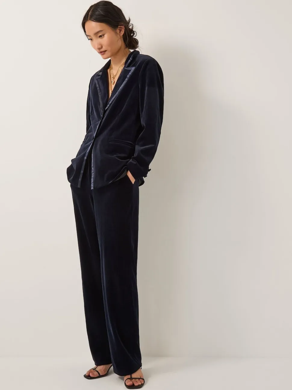 Monsoon Blue Mila Single Breasted Velvet Blazer
