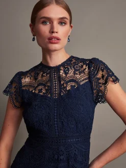 Monsoon Blue Monica Lace Midi Dress