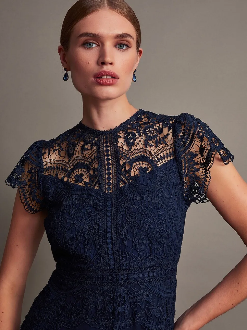 Monsoon Blue Monica Lace Midi Dress