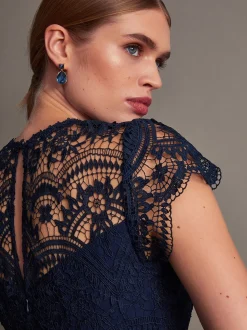 Monsoon Blue Monica Lace Midi Dress