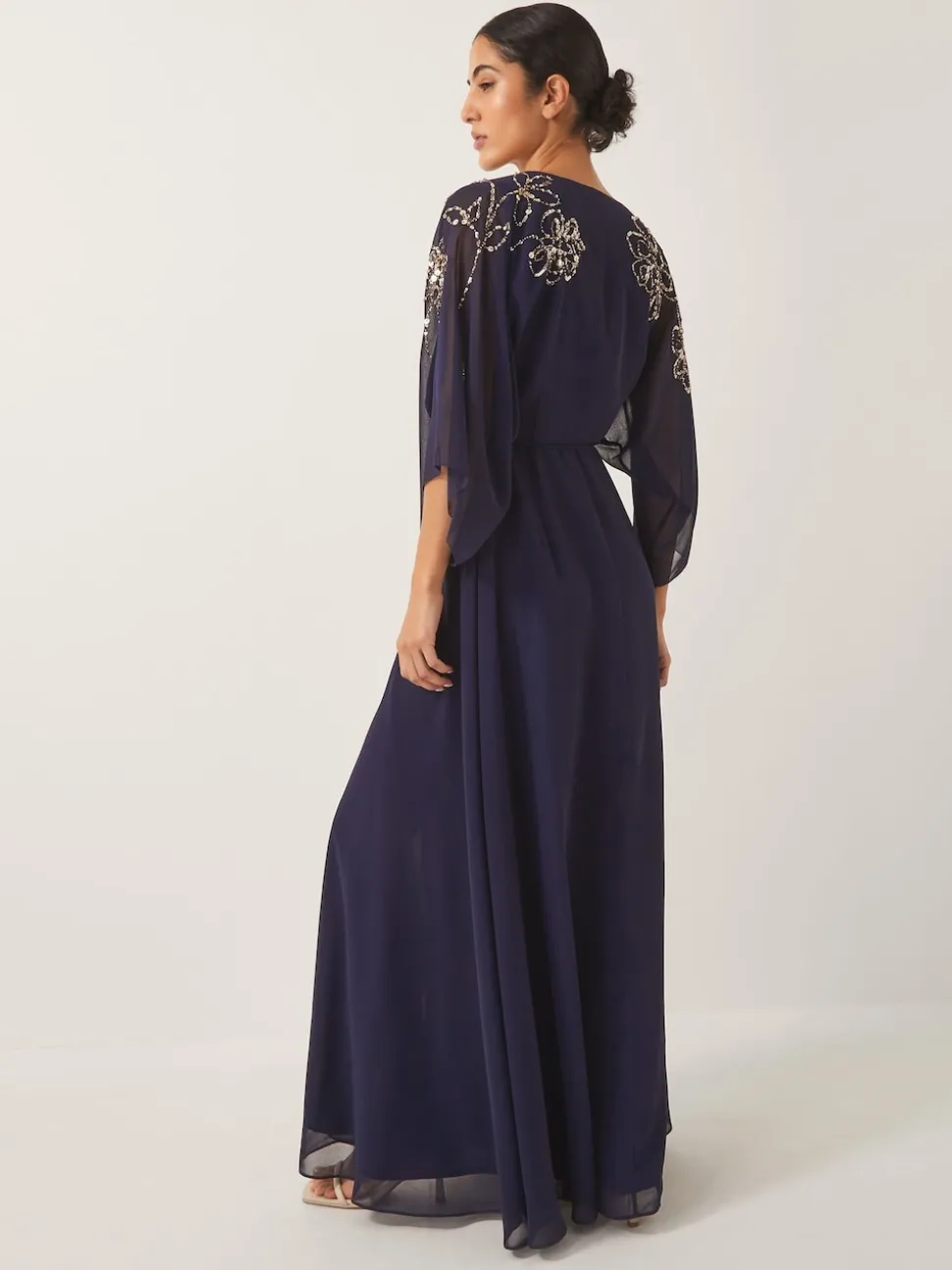 Monsoon Blue Skyla Floral Print Embellished Maxi Wrap Dress