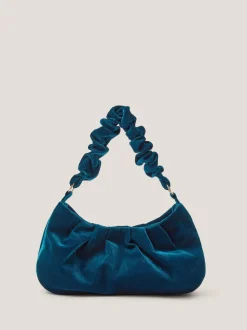 Monsoon Blue Vela Ruched Velvet Bag