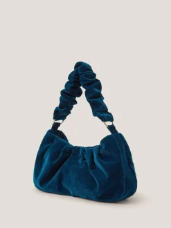 Monsoon Blue Vela Ruched Velvet Bag
