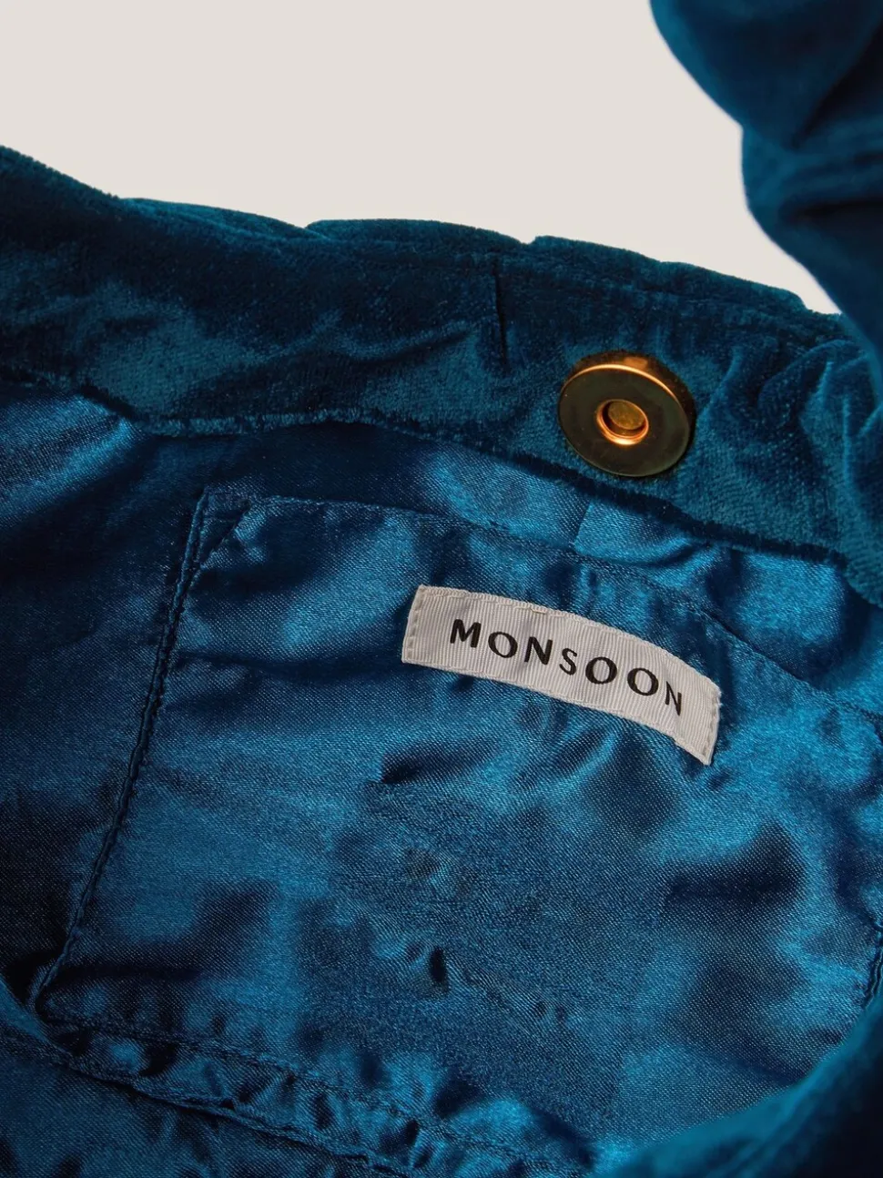 Monsoon Blue Vela Ruched Velvet Bag