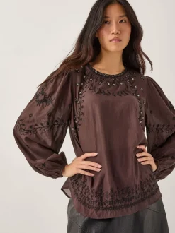 Monsoon Brown Isabelle Floral Embellished Top