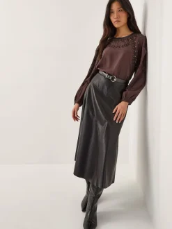 Monsoon Brown Isabelle Floral Embellished Top