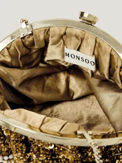Monsoon Brown Lulu Flower Embellished Clutch Bag
