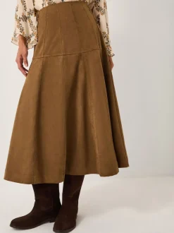 Monsoon Brown Macy Suedette A-Line Midi Skirt