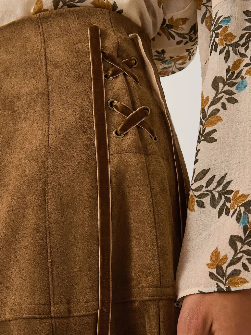 Monsoon Brown Macy Suedette A-Line Midi Skirt