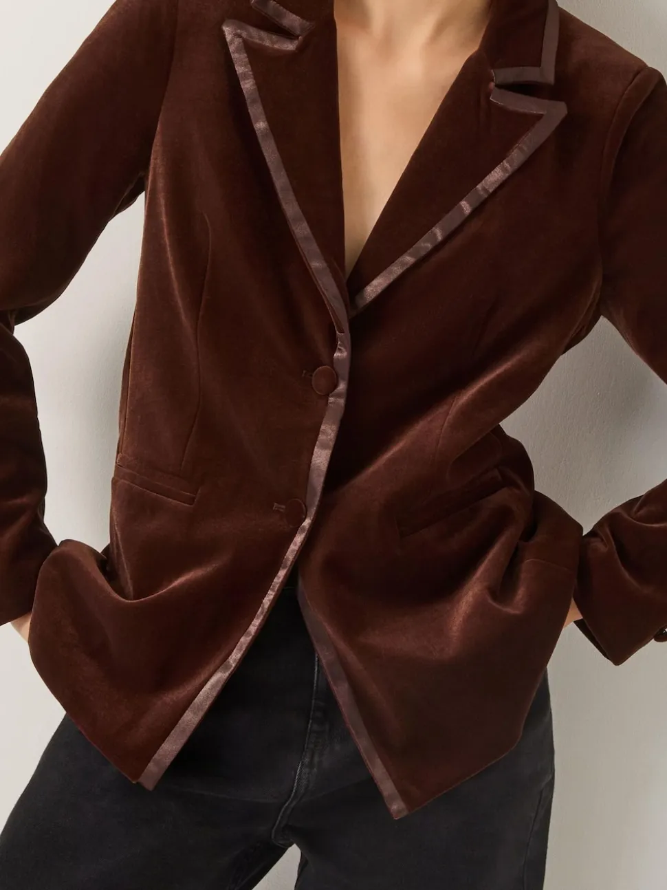 Monsoon Brown Mila Single Breasted Velvet Blazer