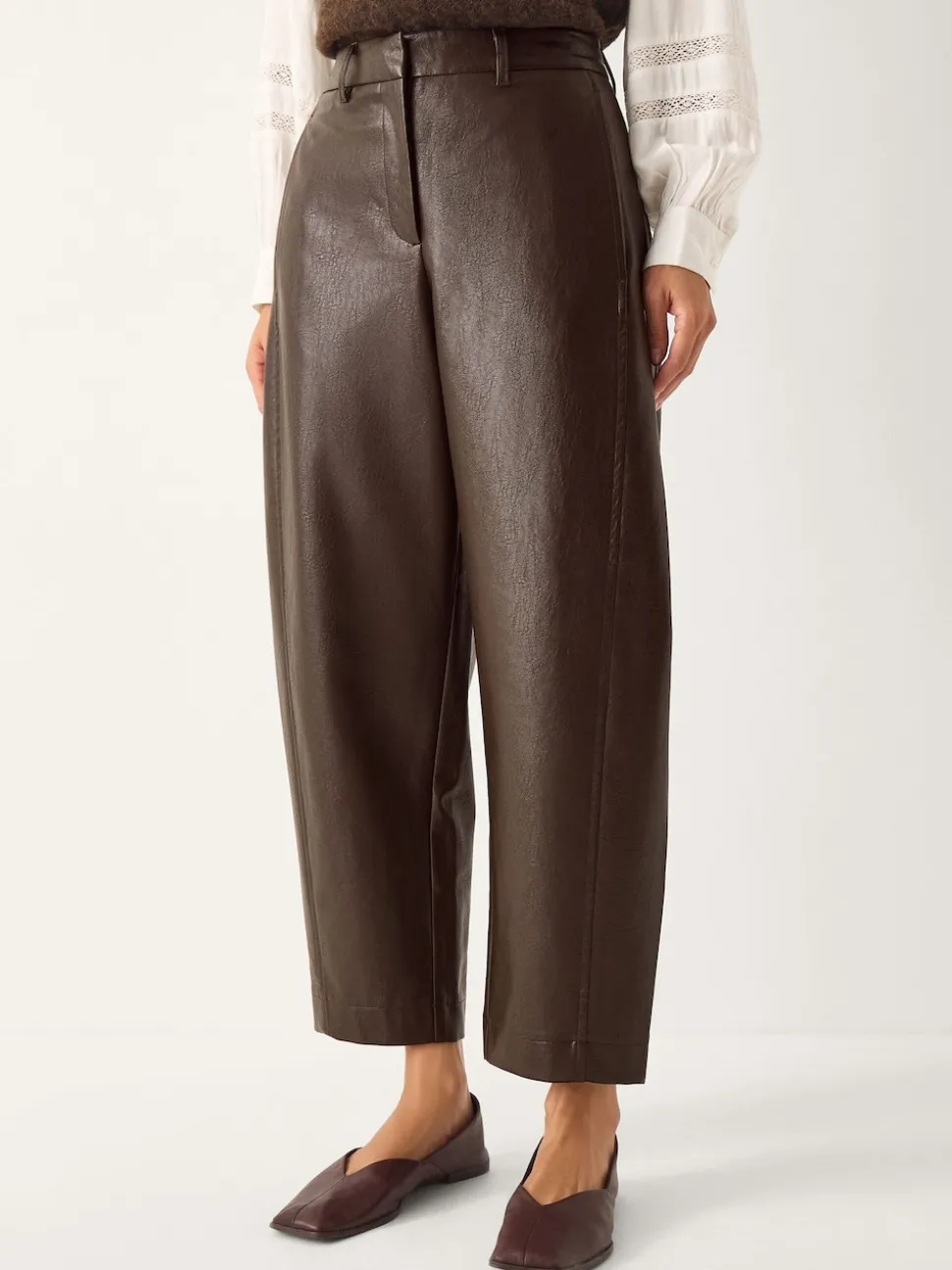 Monsoon Brown Tara Faux Leather Barrel Trousers