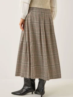Monsoon Cream Carmen Check Pleat Midi Skirt