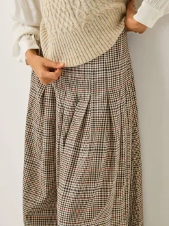 Monsoon Cream Carmen Check Pleat Midi Skirt