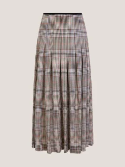 Monsoon Cream Carmen Check Pleat Midi Skirt