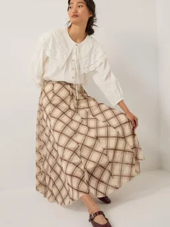 Monsoon Cream Chelsea Check Print Midi Skirt
