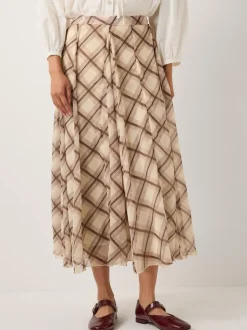 Monsoon Cream Chelsea Check Print Midi Skirt