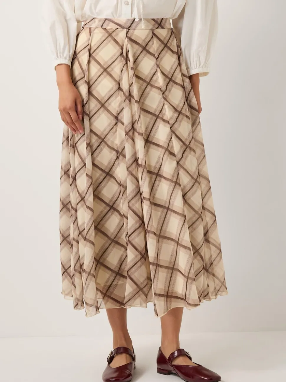 Monsoon Cream Chelsea Check Print Midi Skirt
