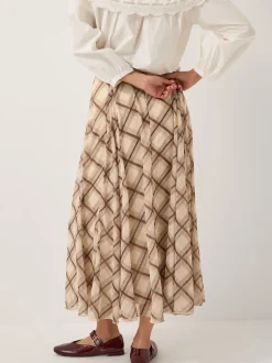 Monsoon Cream Chelsea Check Print Midi Skirt