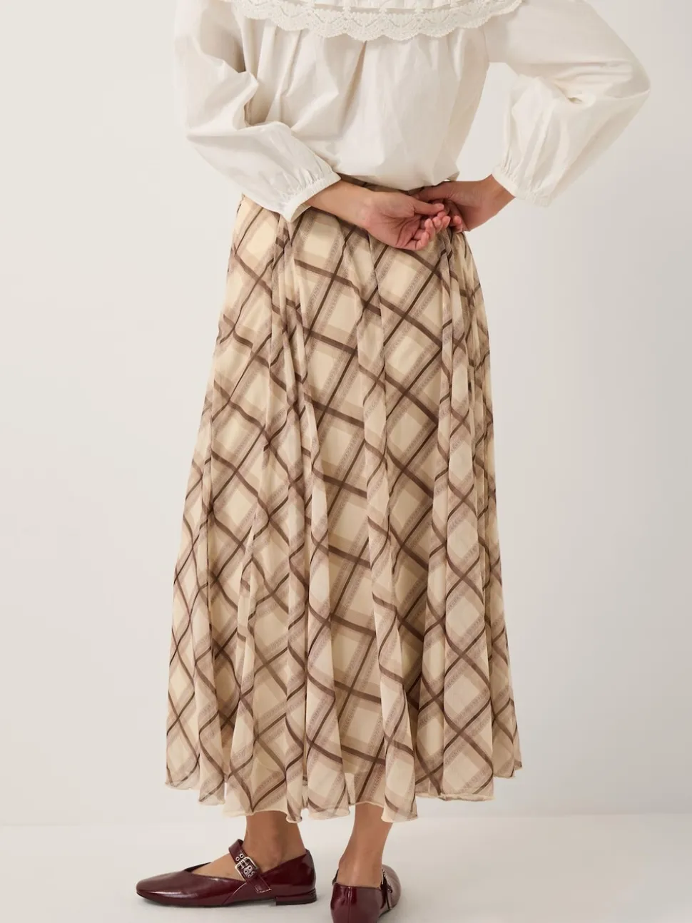 Monsoon Cream Chelsea Check Print Midi Skirt