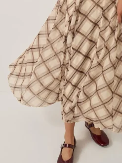Monsoon Cream Chelsea Check Print Midi Skirt