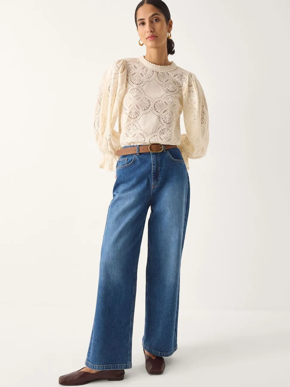 Monsoon Cream Imogen Lace Insert Blouson Blouse