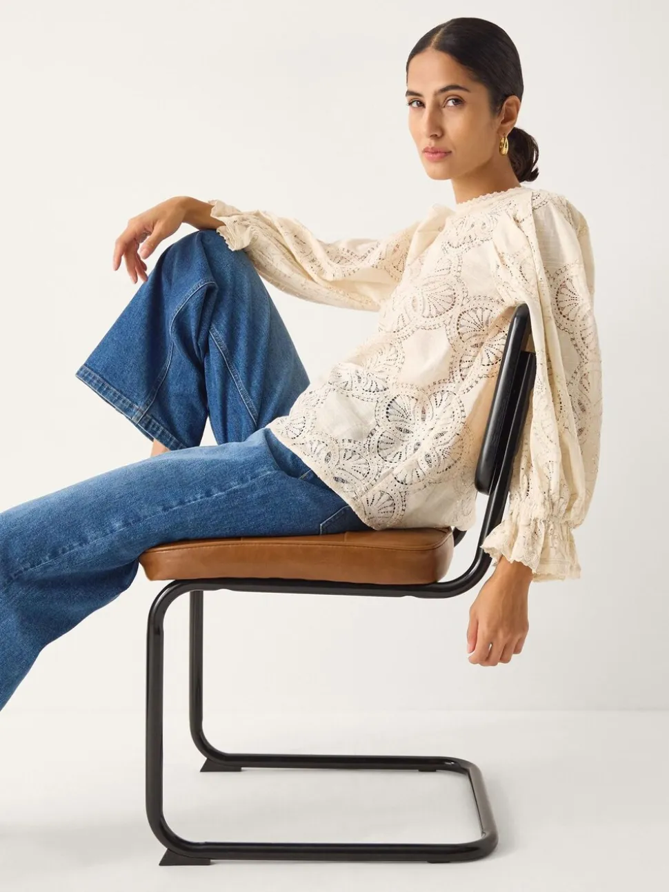 Monsoon Cream Imogen Lace Insert Blouson Blouse