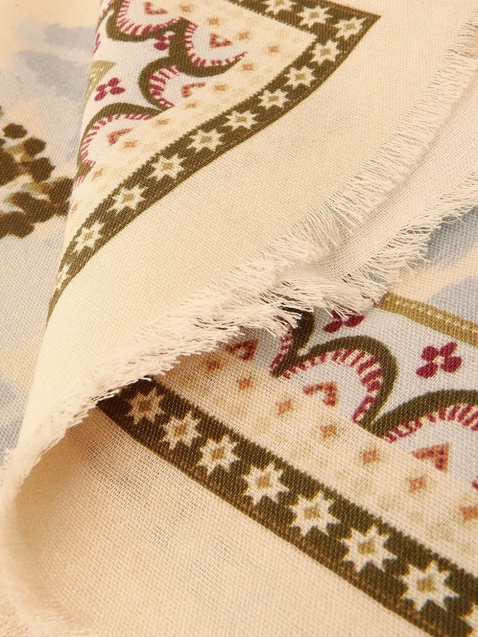 Monsoon Cream Olive Square Floral Print Scarf