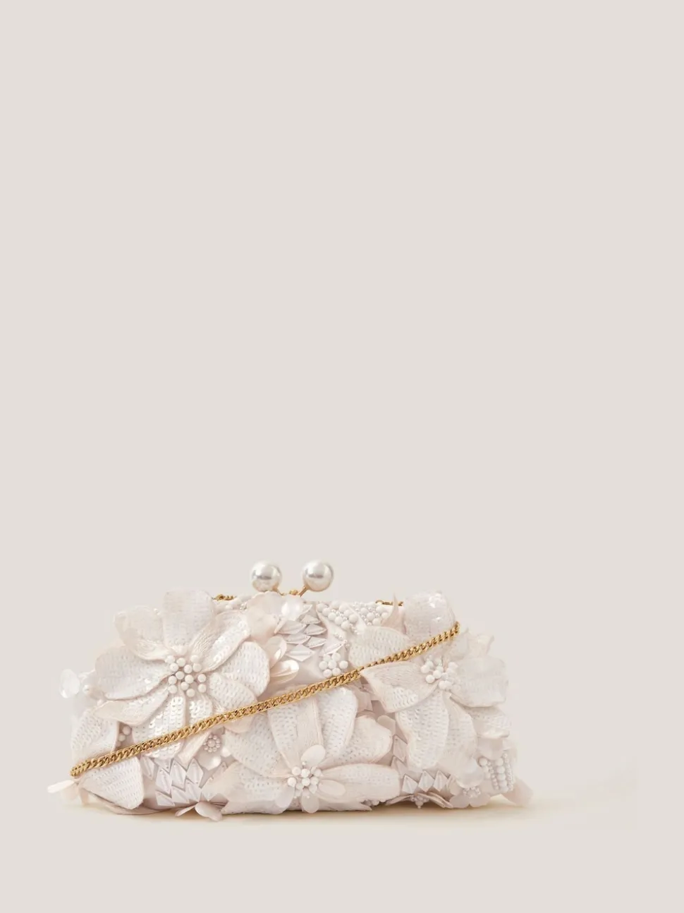 Monsoon Cream Suvi Flower Embellished Clutch Bag