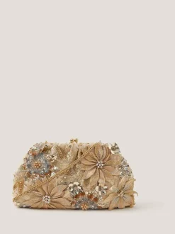 Monsoon Gold Bloom Floral Embellished Clutch Bag