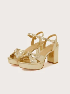 Monsoon Gold Metallic Twist Knot Sandals