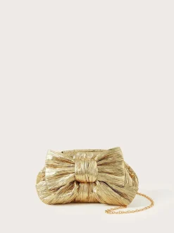 Monsoon Gold Tone Oversized Bow Metallic Bag