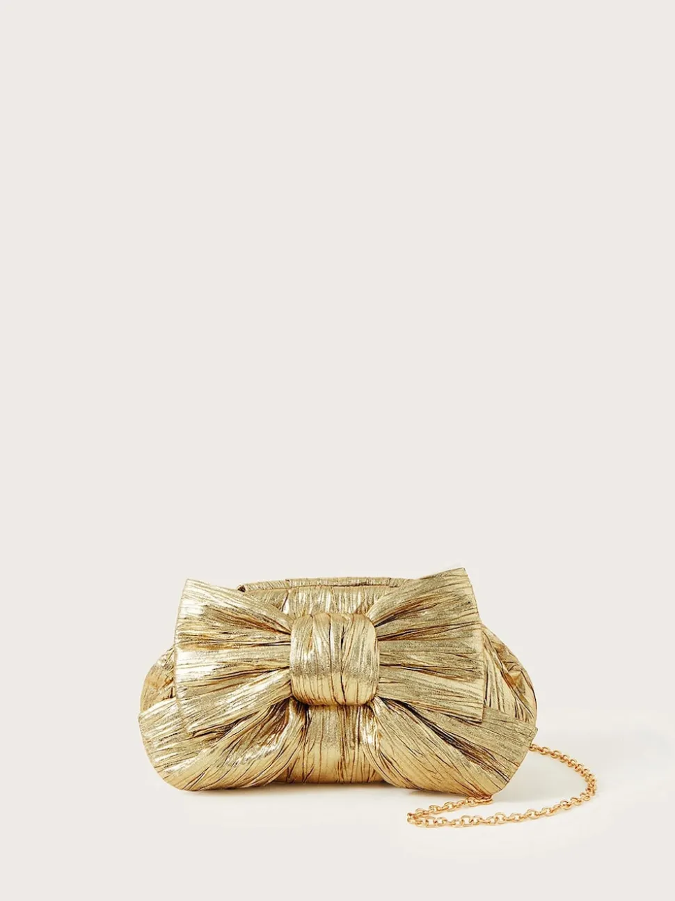 Monsoon Gold Tone Oversized Bow Metallic Bag
