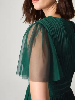 Monsoon Green Emily Short Sleeve Tulle Bridesmaid Dress