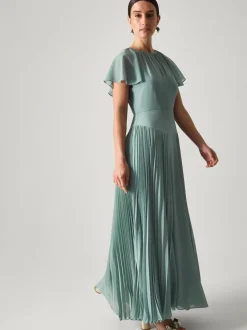 Monsoon Green Madison Flutter Sleeve Pleated Bridesmaid Dress