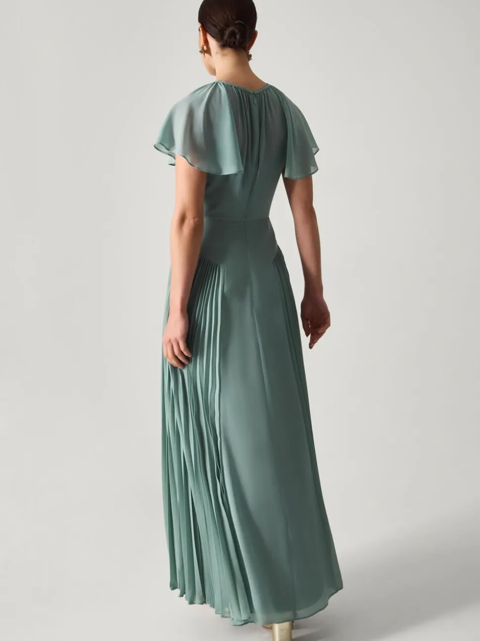 Monsoon Green Madison Flutter Sleeve Pleated Bridesmaid Dress