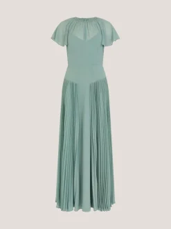 Monsoon Green Madison Flutter Sleeve Pleated Bridesmaid Dress