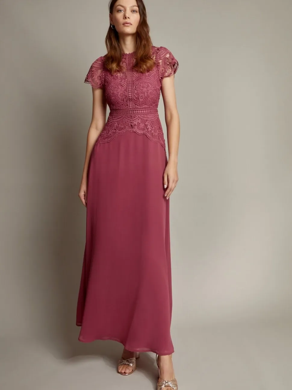 Monsoon Pink Monica Lace Maxi Dress