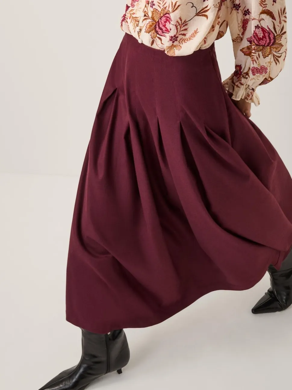 Monsoon Purple Dani Pleat Midi Skirt