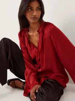 Monsoon Red Arlette Frill V-Neck Blouse