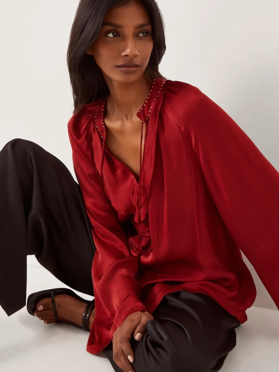 Monsoon Red Arlette Frill V-Neck Blouse
