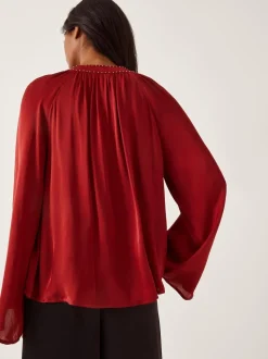 Monsoon Red Arlette Frill V-Neck Blouse