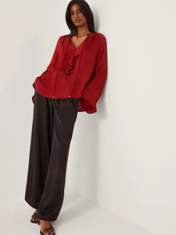 Monsoon Red Arlette Frill V-Neck Blouse