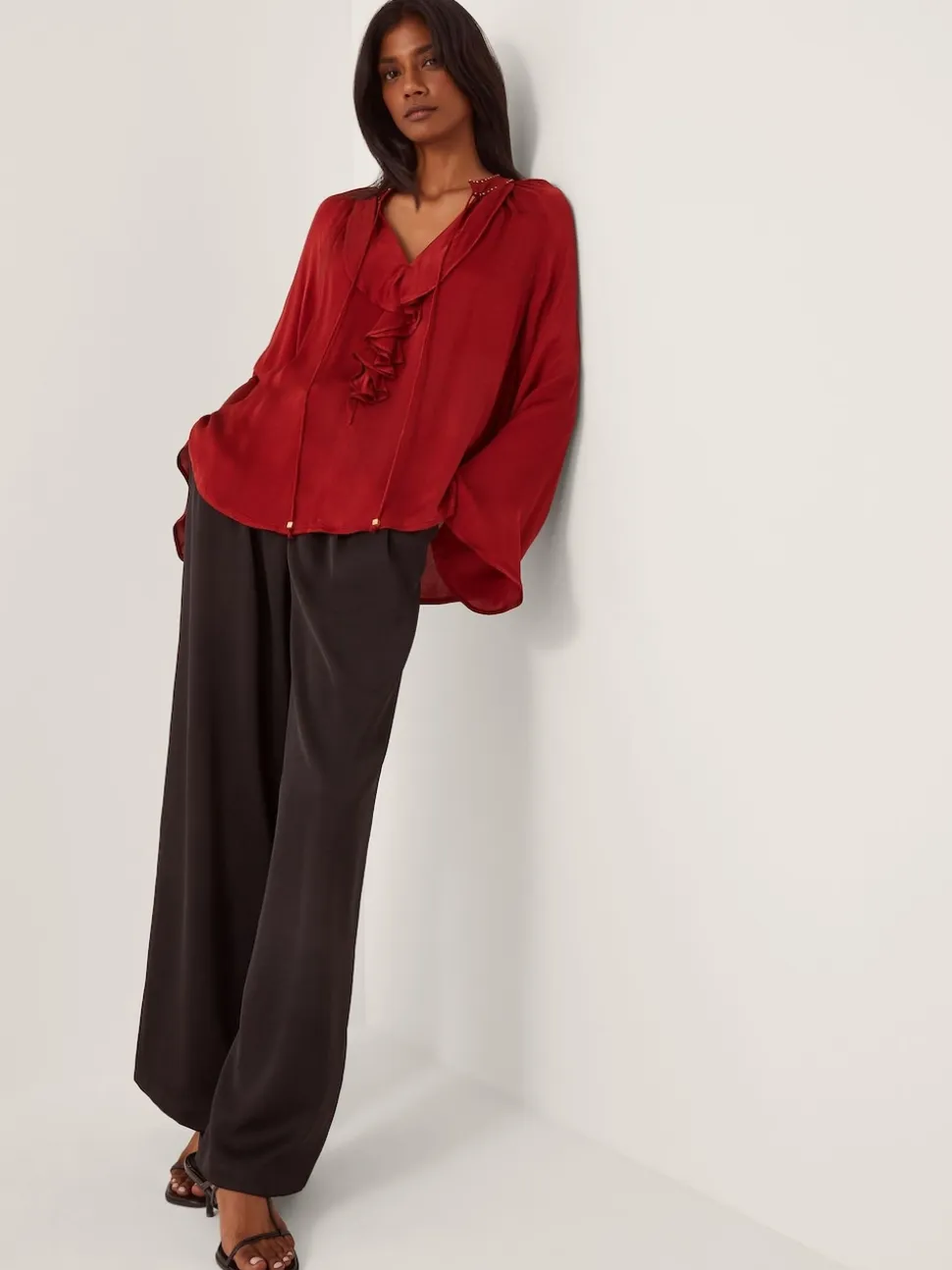 Monsoon Red Arlette Frill V-Neck Blouse