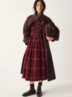 Monsoon Red Charly Check Corduroy Midi Dress