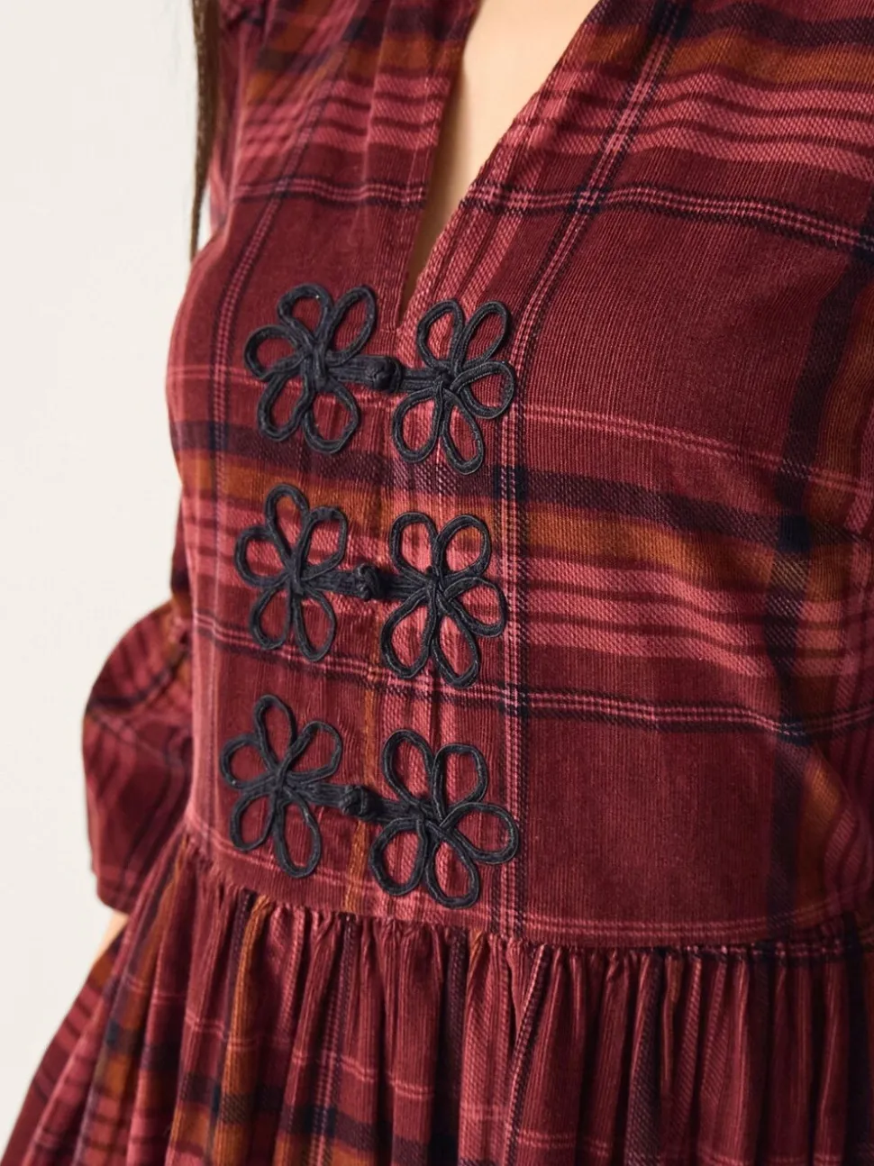 Monsoon Red Charly Check Corduroy Midi Dress