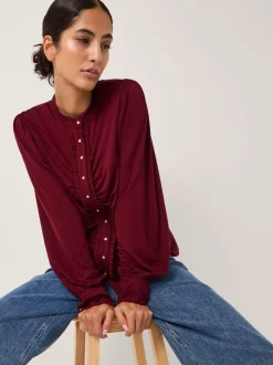 Monsoon Red Jayne Ruched Frill Jersey Blouse