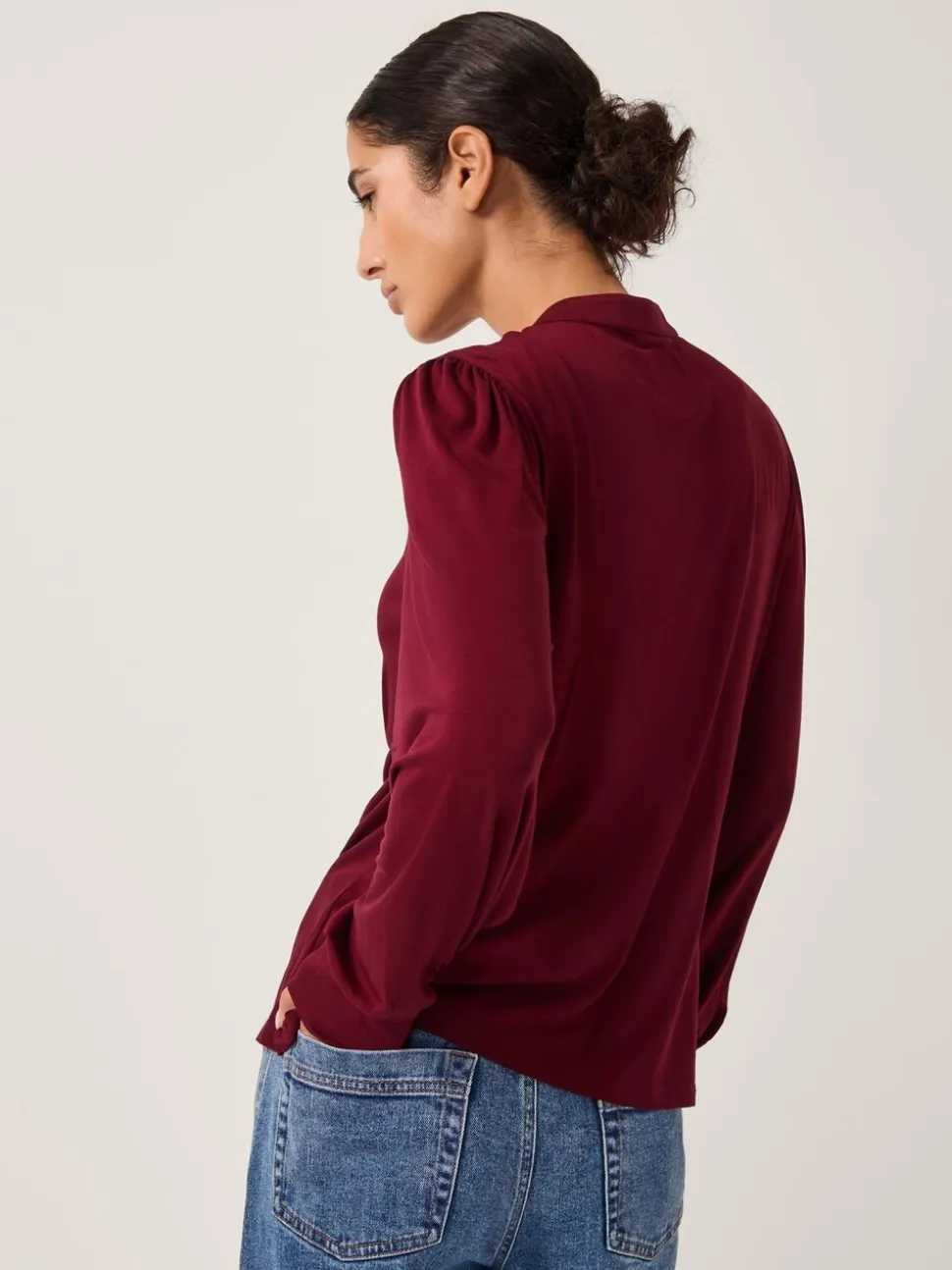 Monsoon Red Jayne Ruched Frill Jersey Blouse