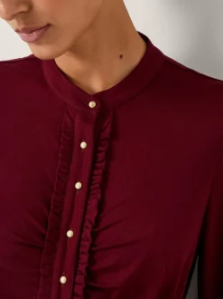 Monsoon Red Jayne Ruched Frill Jersey Blouse