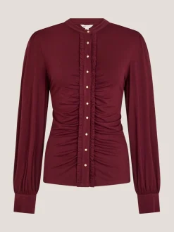 Monsoon Red Jayne Ruched Frill Jersey Blouse